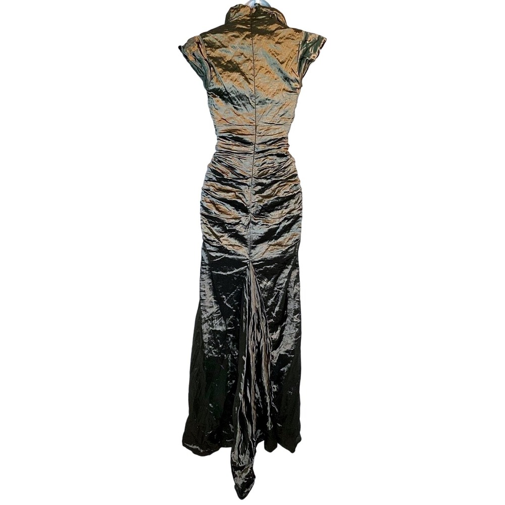 Nicole Miller Evening Gown Womens 2 Bronze Ruched Metallic Portrait Collar - Picture 4 of 16